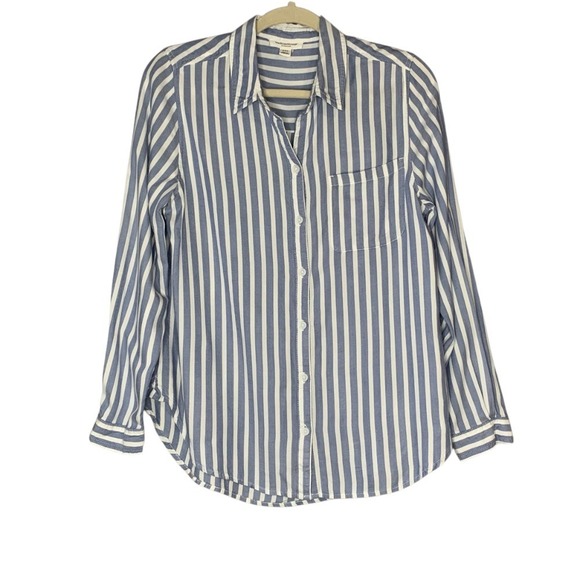 beachlunchlounge Tops - BeachLunchLounge Arielle Stripe Long Sleeve Lyocell Blend Button-Up Shirt Size M
